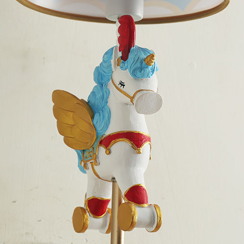 Cartoon Cone Wall Light Fixture with Unicorn Decoration 1 Head Resin Sconce Light in Yellow and Blue/Yellow and Pink/Yellow and Red/Yellow and White for Girls Bedroom Clearhalo 'Wall Lamps & Sconces' 'Wall Lights' Lighting' 195363