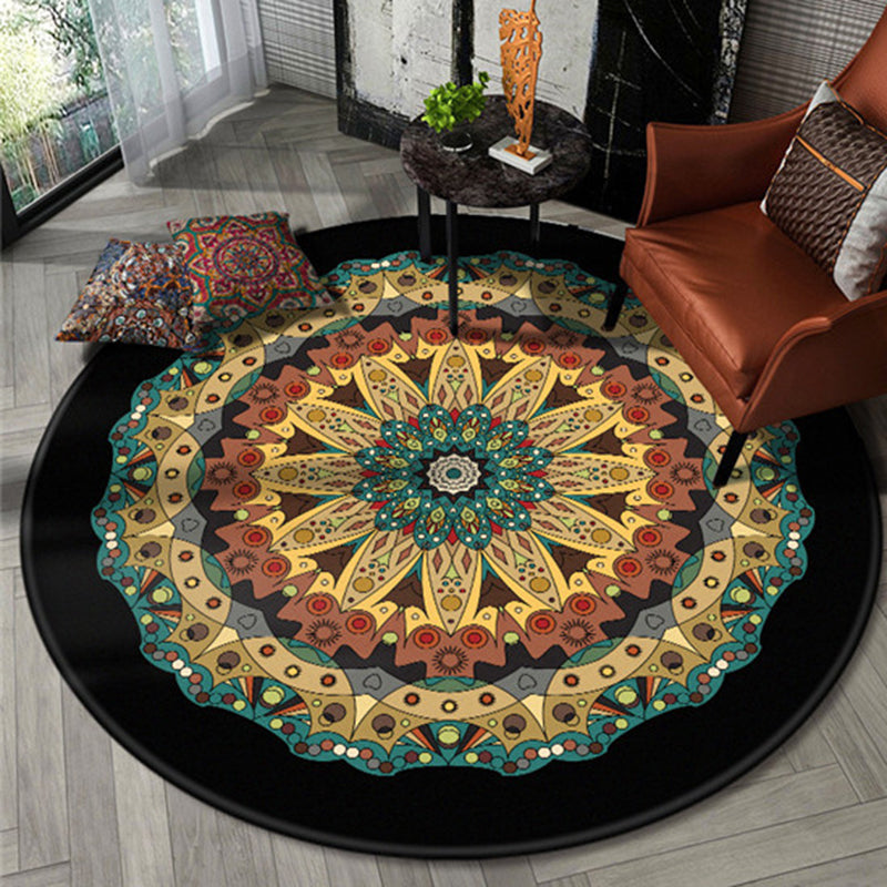 Black Southwestern Rug Polyester Tribal Rug Washable Carpet for Bedroom Black Clearhalo 'Area Rug' 'Rugs' 'Southwestern' Rug' 1955325