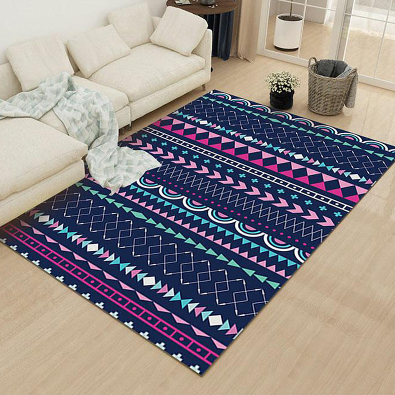 Striped Geometric Area Rug wiht Lattice and Diamond Polyester Pet Friendly Stain Resistant Indoor Rug in Blue and Purple Navy Clearhalo 'Area Rug' 'Rugs' 'Southwestern' Rug' 1955347