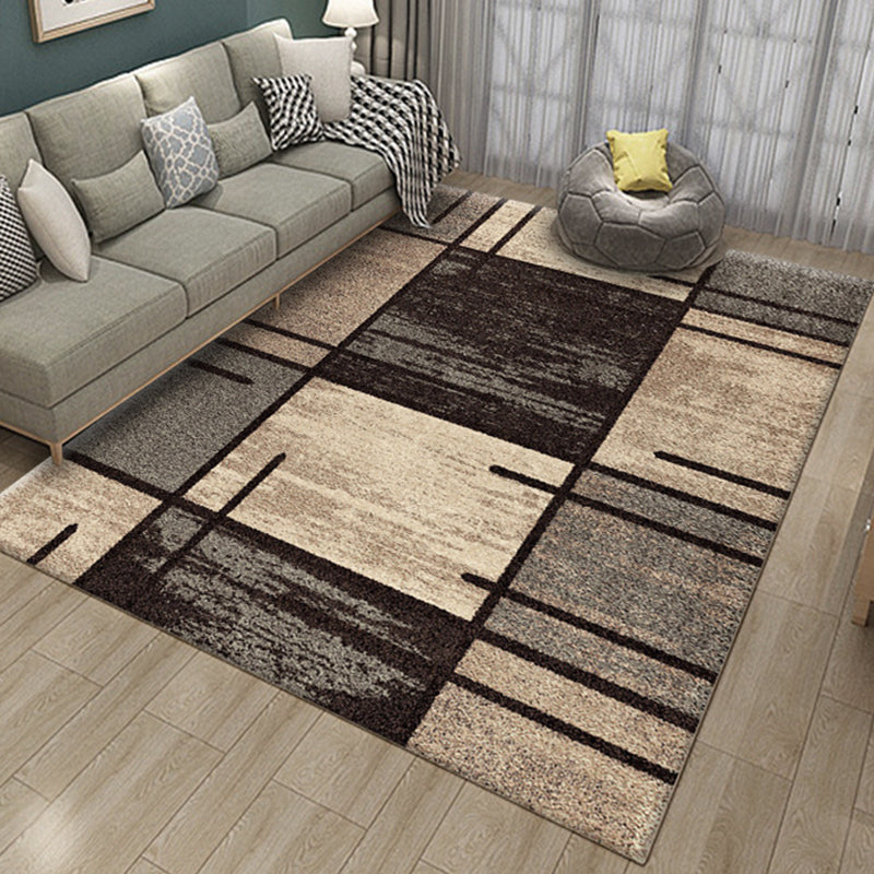 Brown Bedroom Rug Novelty Geometry Rectangle Plaid Stripe Print Rug Polyester Washable Area Rug Chocolate Clearhalo 'Area Rug' 'Rug' 1955430