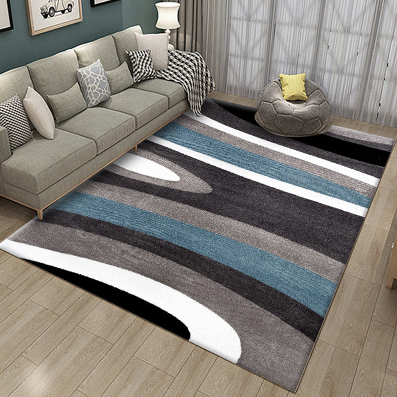 Novelty Stripe Curve Pattern Rug in Black and Grey Polyester Carpet Washable Area Rug for Living Room Blue-Brown Clearhalo 'Area Rug' 'Rug' 1955468