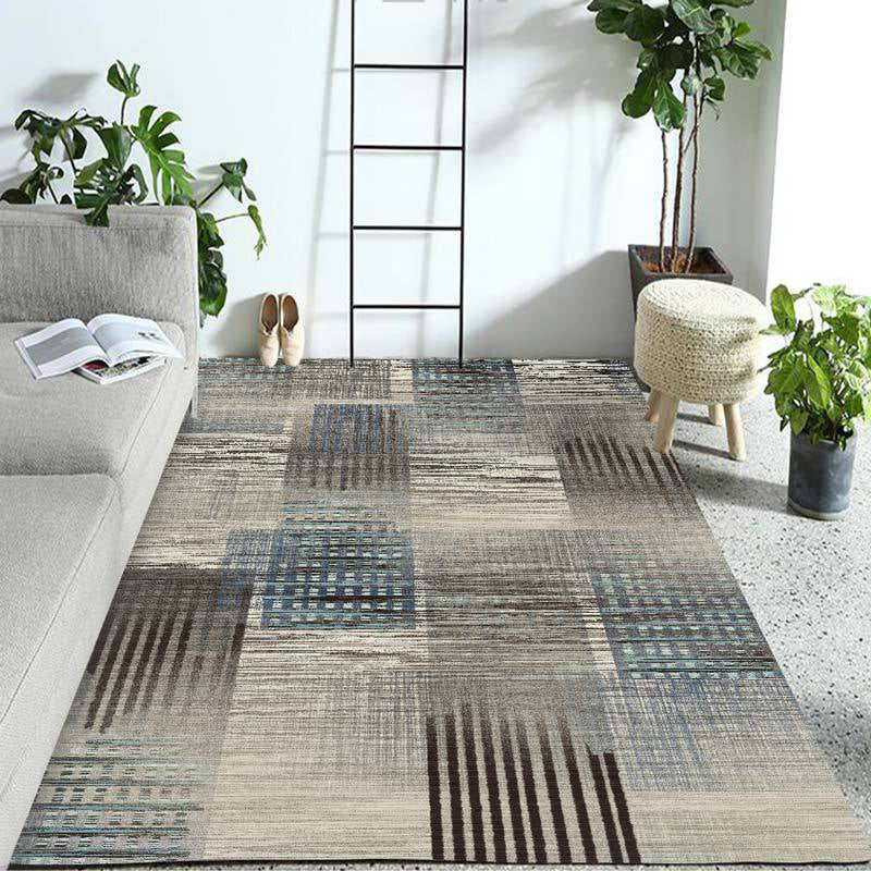 Ivory Home Decoration Rug Novelty Geometric Stripe Pattern Area Rug Polyester Washable Carpet Beige Clearhalo 'Area Rug' 'Rug' 1955744