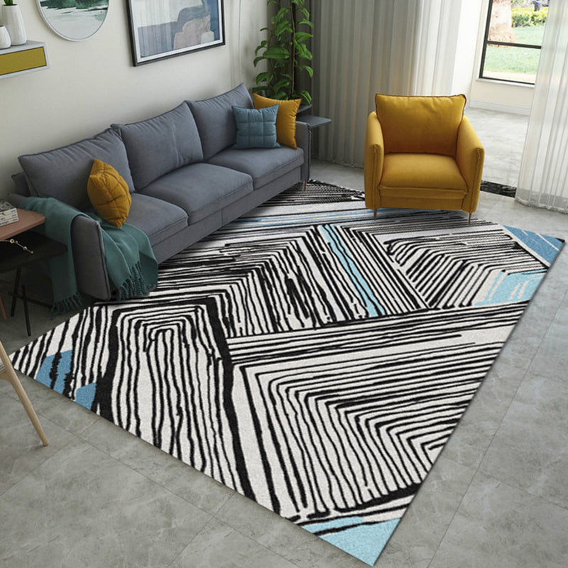 Novelty Bedroom Rug in Black and White Geometry Stripes Print Rug Polyester Washable Area Rug Black Clearhalo 'Area Rug' 'Rug' 1955760