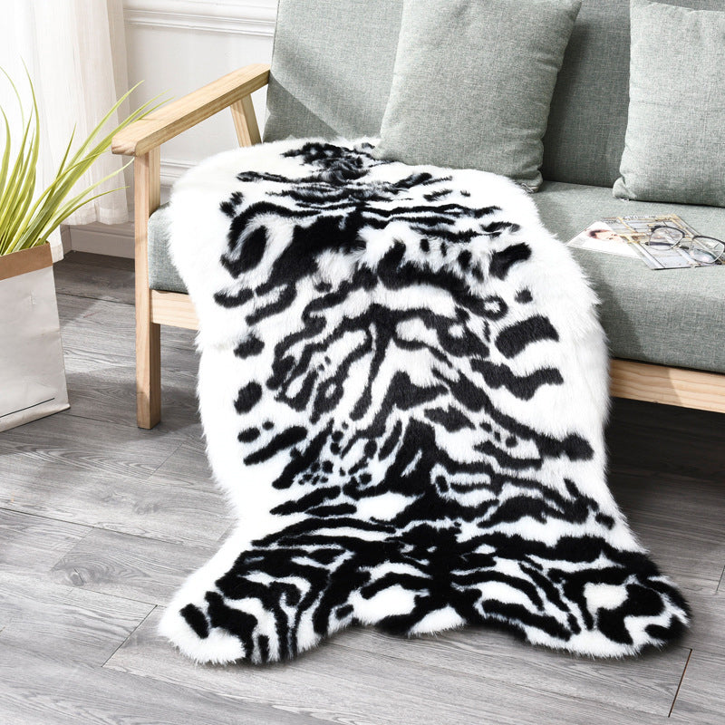 Simple Tiger Skin Pattern Rug White and Brown Nordic Rug Shag Washable Anti-Slip Backing Area Rug for Living Room White 2'4