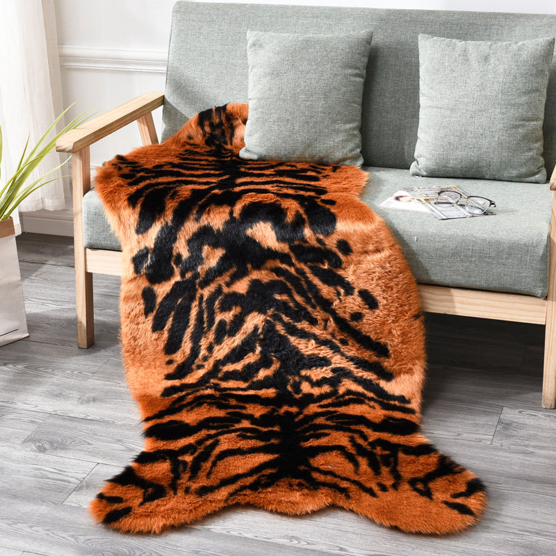 Simple Tiger Skin Pattern Rug White and Brown Nordic Rug Shag Washable Anti-Slip Backing Area Rug for Living Room Brown 2'6