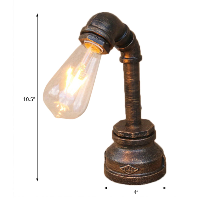 1 Light Iron Table Lamp Rustic Style Antique Bronze Exposed Bulb Bedroom Table Lighting with Pipe Design Clearhalo 'Lamps' 'Table Lamps' Lighting' 195678