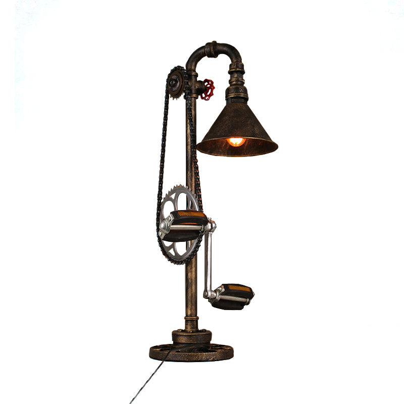 Industrial Cone Table Lighting with Bicycle Design 1 Light Metallic Standing Table Light in Aged Brass Clearhalo 'Lamps' 'Table Lamps' Lighting' 195756