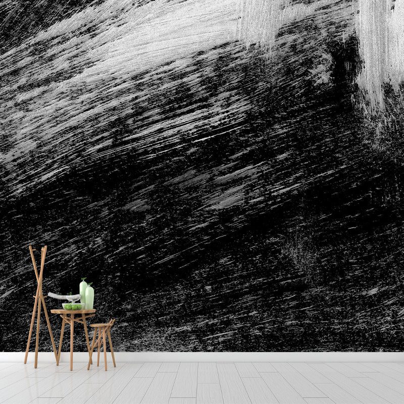 Black Brush Stroke Graphic Mural Wallpaper Contemporary Non-Woven Wall Covering, Custom Printed Clearhalo 'Wall Decor' 'Wall Mural' 1957583