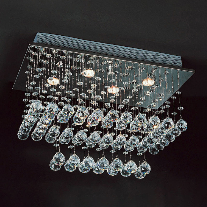 Rectangle Flush Ceiling Light Minimalist Clear Crystal Sphere Nickel Flush Mount Lamp Nickel Clearhalo 'Ceiling Lights' 'Close To Ceiling Lights' 'Close to ceiling' 'Flush mount' Lighting' 1957897