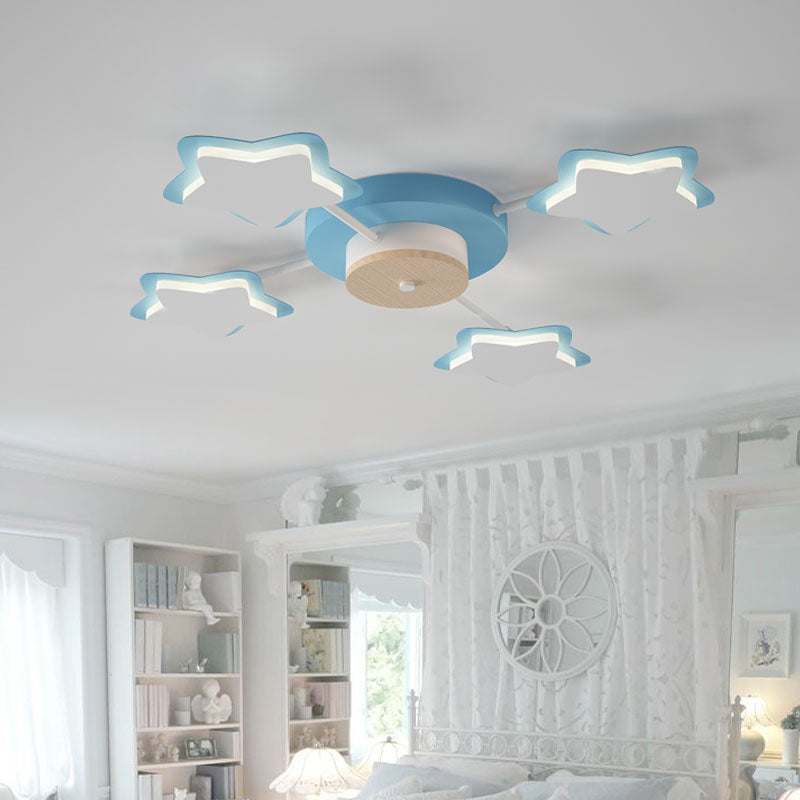 Pentagram Semi Flush Light Cartoon Acrylic Pink/Blue LED Flush Mount Lighting in Warm/White Light Blue Clearhalo 'Ceiling Lights' 'Close To Ceiling Lights' 'Close to ceiling' 'Semi-flushmount' Lighting' 1957957