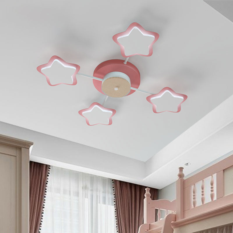 Pentagram Semi Flush Light Cartoon Acrylic Pink/Blue LED Flush Mount Lighting in Warm/White Light Pink Clearhalo 'Ceiling Lights' 'Close To Ceiling Lights' 'Close to ceiling' 'Semi-flushmount' Lighting' 1957961