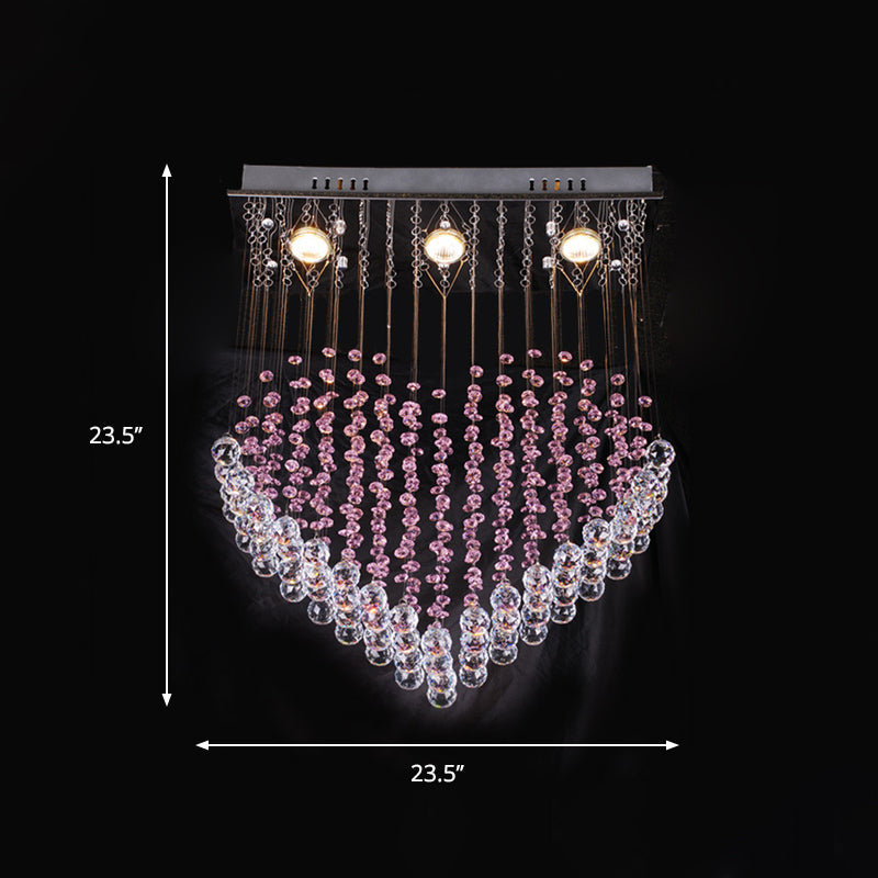 3 Bulbs Loving Heart Ceiling Lighting Nordic Satin Nickel Crystal Bead Flushmount Lamp Clearhalo 'Ceiling Lights' 'Close To Ceiling Lights' 'Close to ceiling' 'Flush mount' Lighting' 1957968