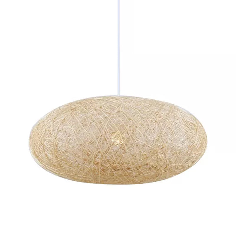 Beige Ellipse Pendulum Light Asia 1 Bulb Rattan Hanging Pendant over Table, 16