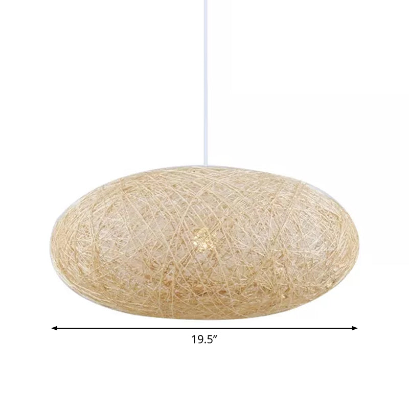 Beige Ellipse Pendulum Light Asia 1 Bulb Rattan Hanging Pendant over Table, 16