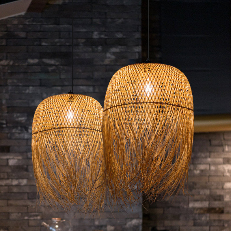 Rustic Fringe Pendant Light Rattan 6