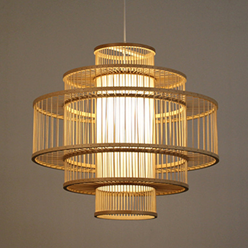 3-Shade Restaurant Hanging Light Bamboo 1 Head 16