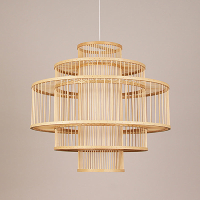 3-Shade Restaurant Hanging Light Bamboo 1 Head 16