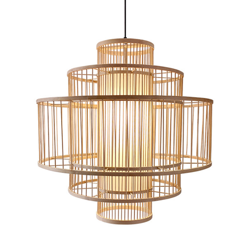 3-Shade Restaurant Hanging Light Bamboo 1 Head 16