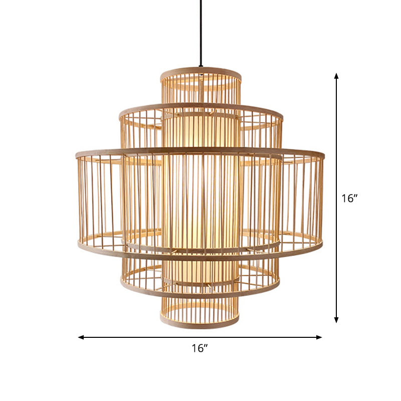 3-Shade Restaurant Hanging Light Bamboo 1 Head 16