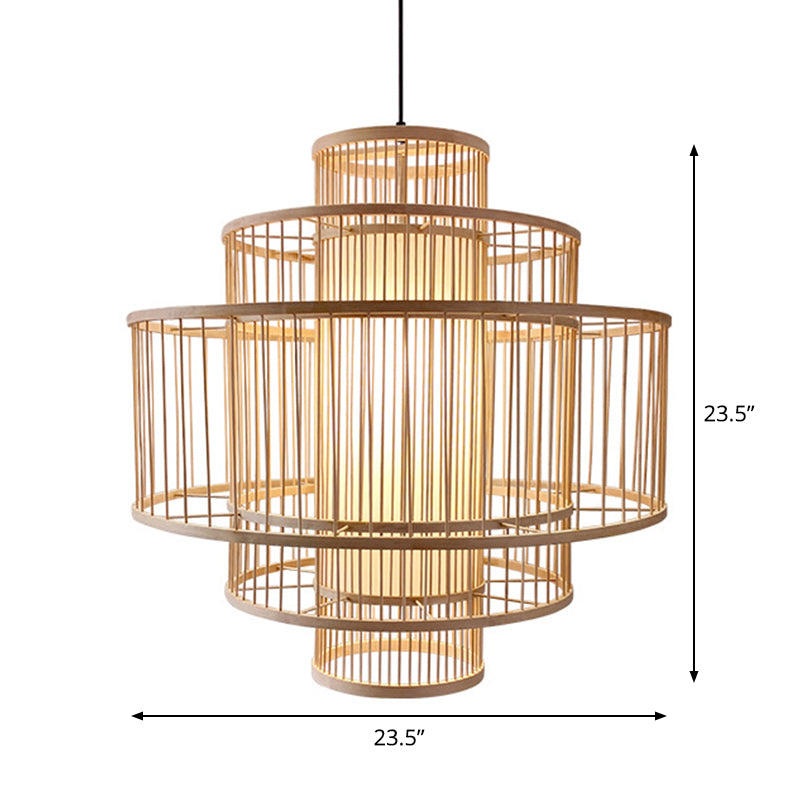 3-Shade Restaurant Hanging Light Bamboo 1 Head 16