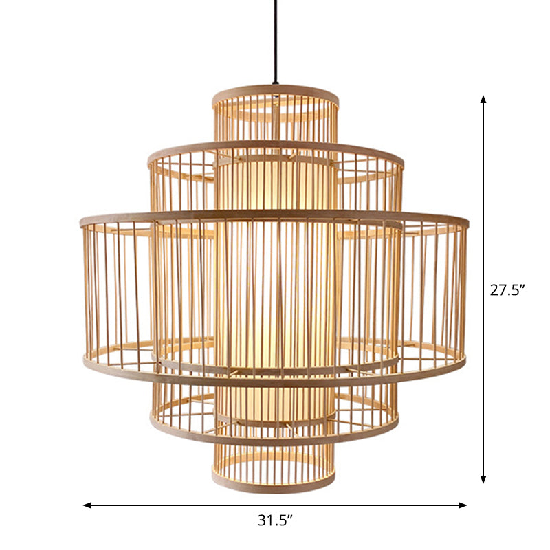 3-Shade Restaurant Hanging Light Bamboo 1 Head 16