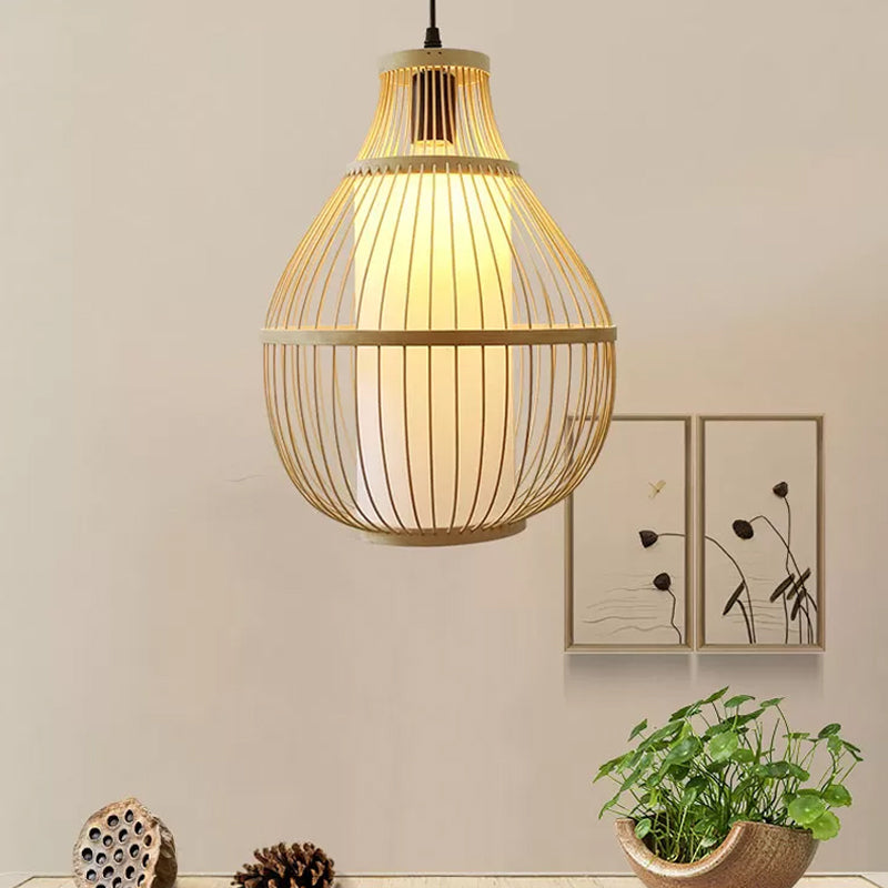 Teardrop Bamboo Down Lighting Pendant Contemporary 1-Head Beige Ceiling Hang Light for Dining Room Beige Clearhalo 'Ceiling Lights' 'Modern Pendants' 'Modern' 'Pendant Lights' 'Pendants' Lighting' 1958167