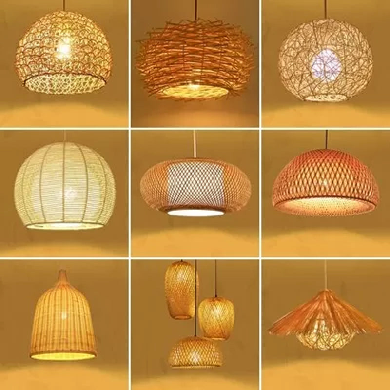 Novelty Modern 1-Light Hanging Lamp Beige House Suspension Pendant with Rattan Shade, 16