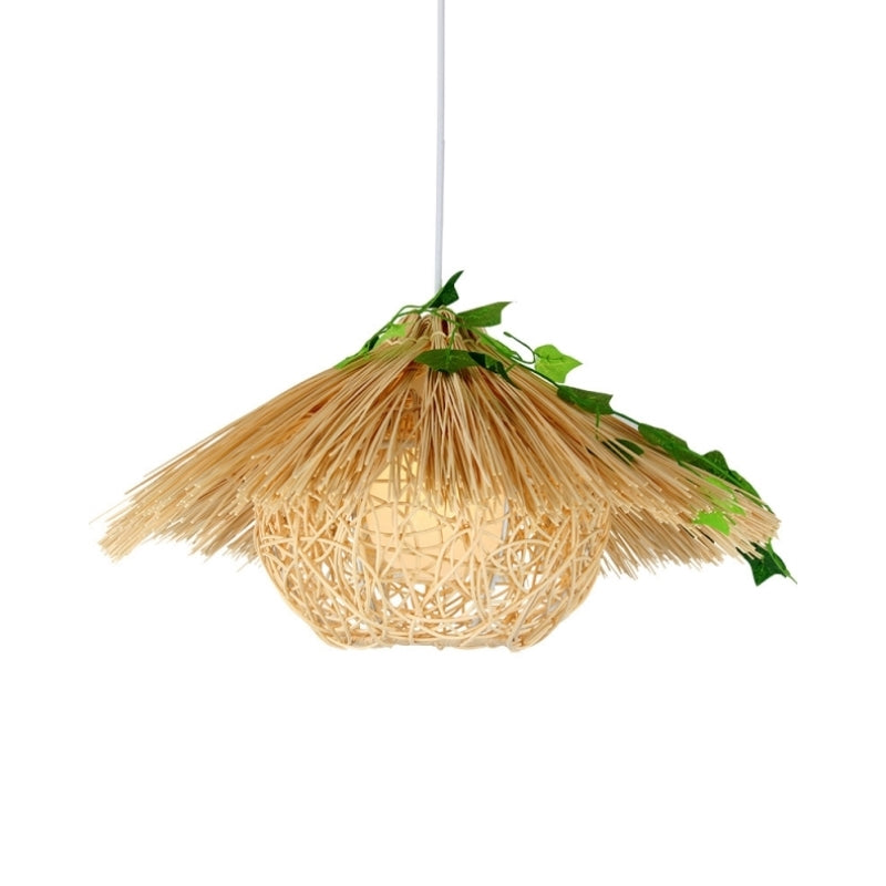 Novelty Modern 1-Light Hanging Lamp Beige House Suspension Pendant with Rattan Shade, 16