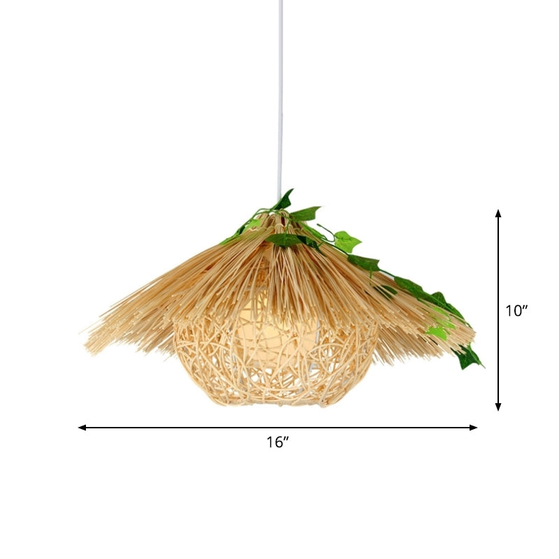 Novelty Modern 1-Light Hanging Lamp Beige House Suspension Pendant with Rattan Shade, 16