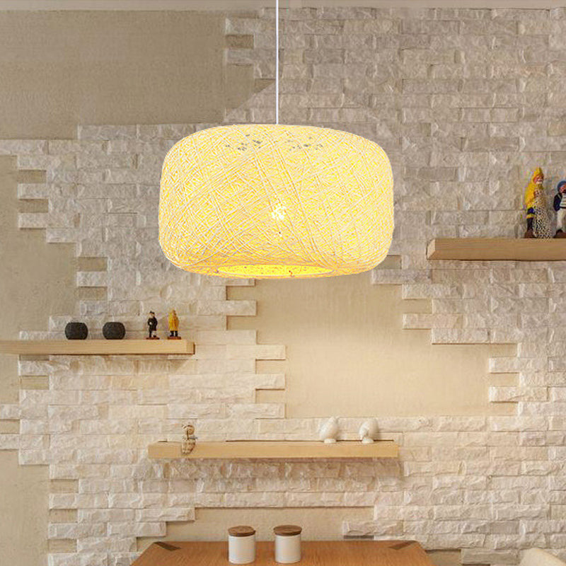 Red/Pink/Orange Drum Drop Pendant Macaron 1-Light Rattan Weaving Suspension Lighting for Bistro Clearhalo 'Ceiling Lights' 'Modern Pendants' 'Modern' 'Pendant Lights' 'Pendants' Lighting' 1958330