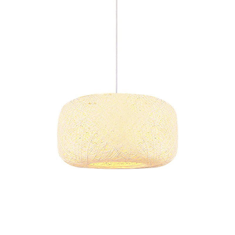 Red/Pink/Orange Drum Drop Pendant Macaron 1-Light Rattan Weaving Suspension Lighting for Bistro White Clearhalo 'Ceiling Lights' 'Modern Pendants' 'Modern' 'Pendant Lights' 'Pendants' Lighting' 1958335