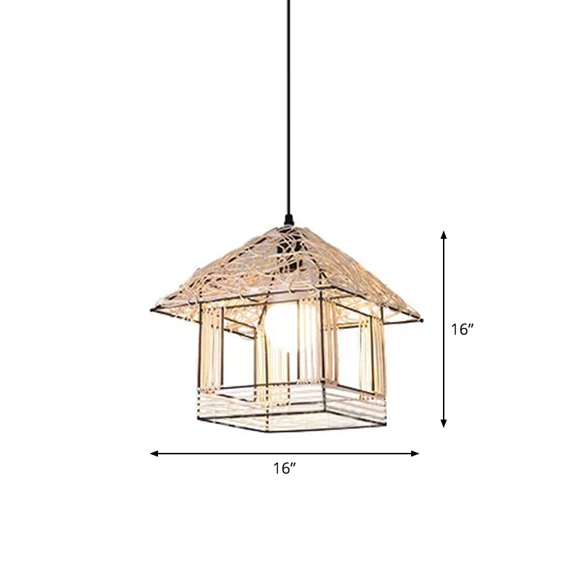 Ruffled Hat/Spiral/House Hanging Lamp Modernist Rattan 1-Light Beige Pendant Light Fixture over Table Clearhalo 'Ceiling Lights' 'Modern Pendants' 'Modern' 'Pendant Lights' 'Pendants' Lighting' 1958366