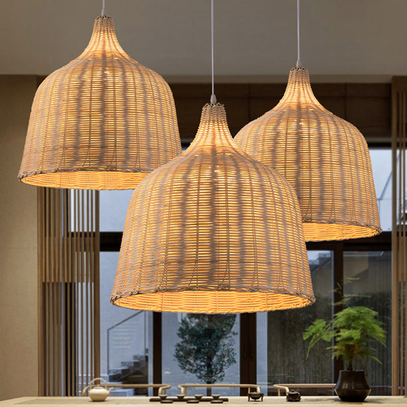 Rattan Cloche Shaped Pendulum Light Contemporary 1 Bulb 10