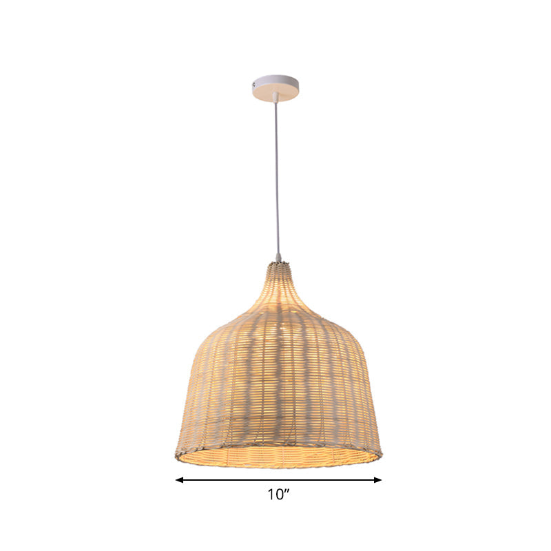 Rattan Cloche Shaped Pendulum Light Contemporary 1 Bulb 10