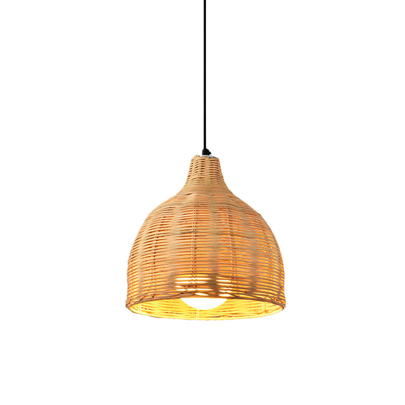 Hand-Worked Bell Hanging Lamp Asia Bamboo 1-Light Beige Down Lighting Pendant for Restaurant, 10