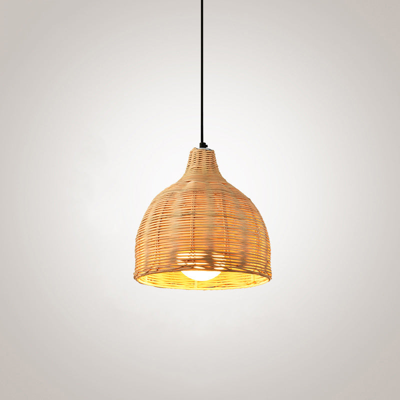 Hand-Worked Bell Hanging Lamp Asia Bamboo 1-Light Beige Down Lighting Pendant for Restaurant, 10