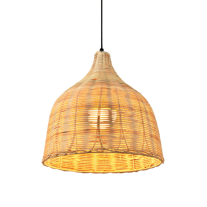 Hand-Worked Bell Hanging Lamp Asia Bamboo 1-Light Beige Down Lighting Pendant for Restaurant, 10