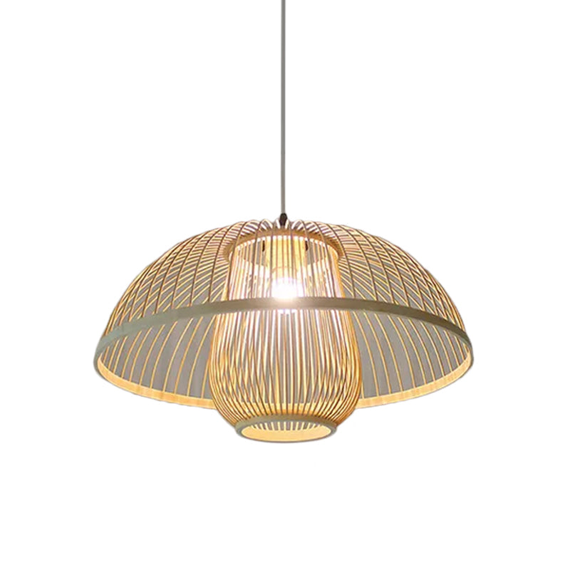 Funnel/Urn/Pear Ceiling Hang Light Asian Bamboo Single-Bulb Tearoom Hanging Pendant in Beige Beige C Clearhalo 'Ceiling Lights' 'Modern Pendants' 'Modern' 'Pendant Lights' 'Pendants' Lighting' 1958460