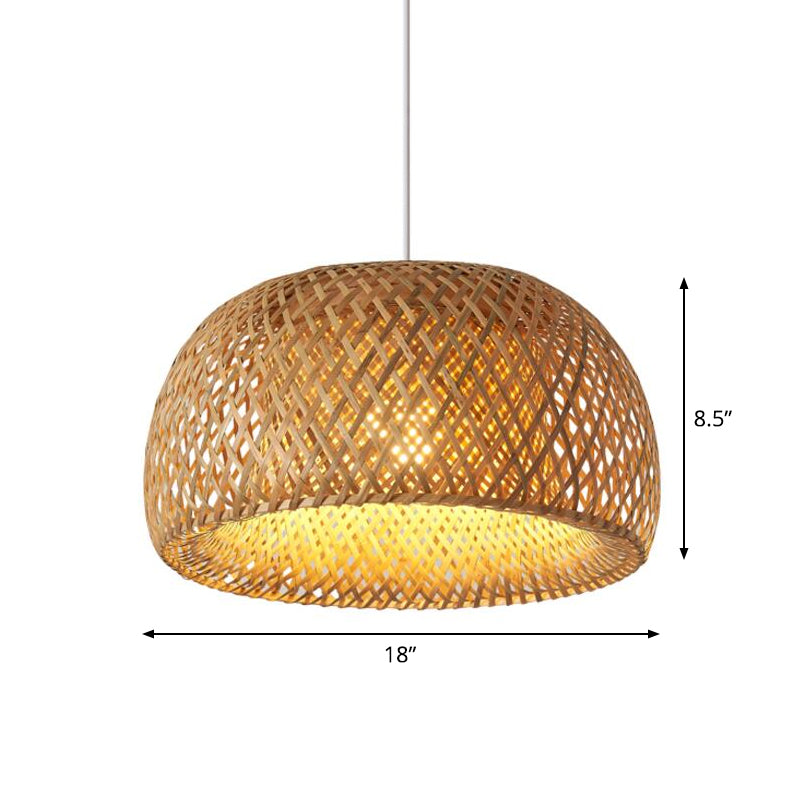 Cross-Weaving Dome Bamboo Pendant Lighting Chinese 1 Light Beige Hanging Ceiling Light over Table, 12