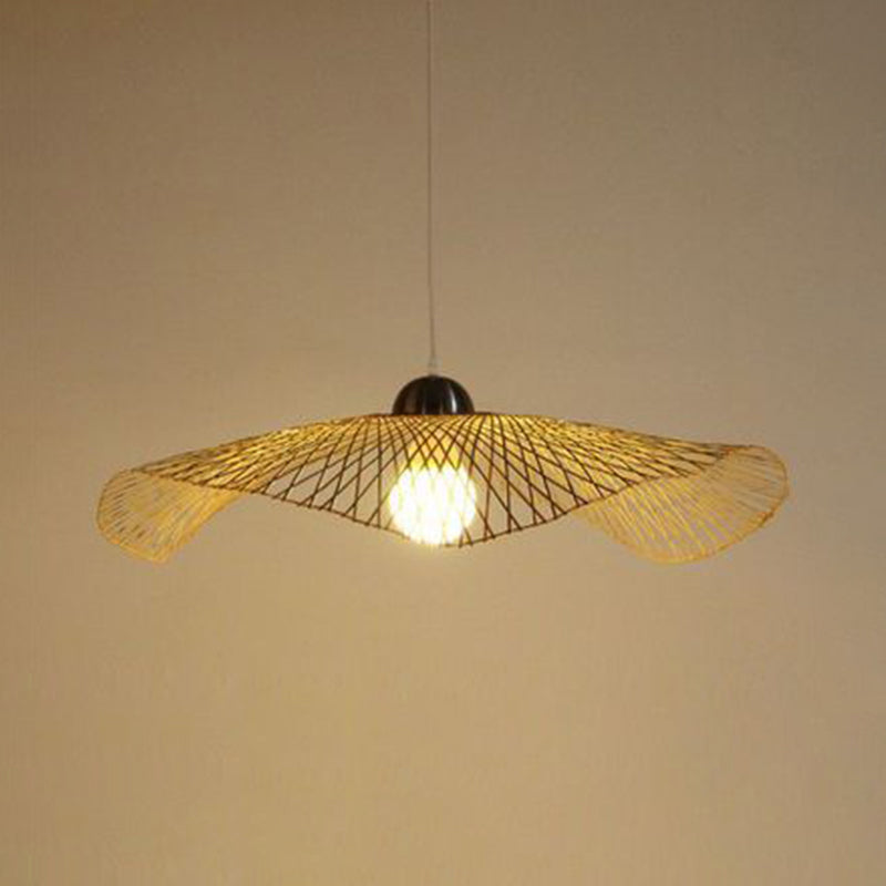 Asian Lotus Leaf Shape Pendant Lighting Bamboo 1 Bulb 14