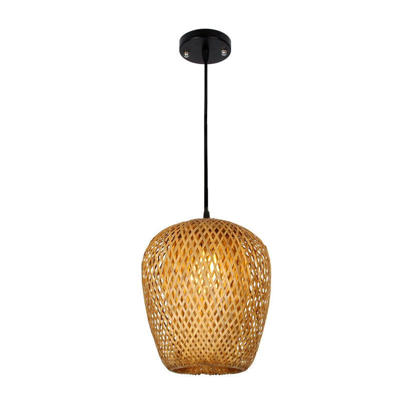 Asia 1/3-Bulb Suspension Light Beige Mixed Shape/Ellipse/Droplet Hanging Pendant with Bamboo Shade, 10