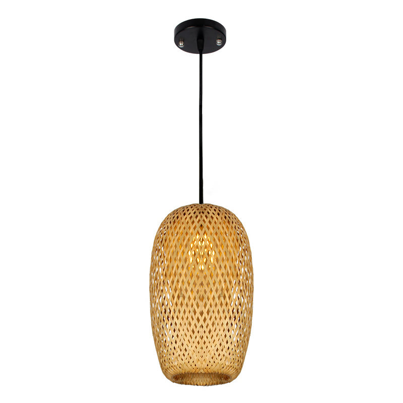 Asia 1/3-Bulb Suspension Light Beige Mixed Shape/Ellipse/Droplet Hanging Pendant with Bamboo Shade, 10