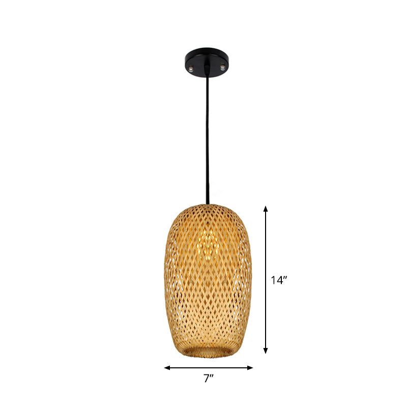 Asia 1/3-Bulb Suspension Light Beige Mixed Shape/Ellipse/Droplet Hanging Pendant with Bamboo Shade, 10