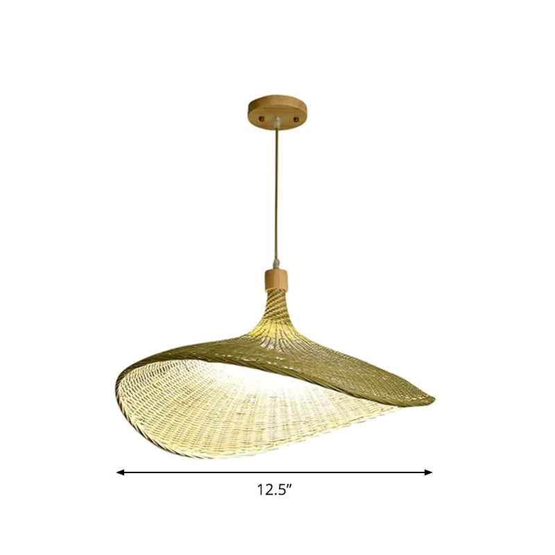 Floppy Hat Shaped Pendant Lamp Modern Bamboo 12.5