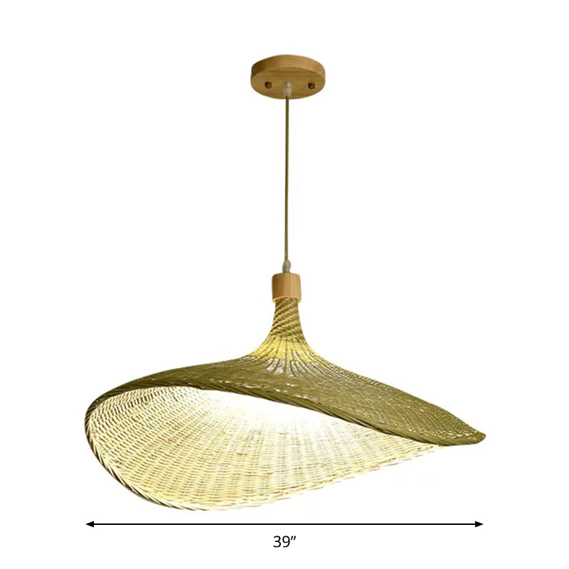 Floppy Hat Shaped Pendant Lamp Modern Bamboo 12.5