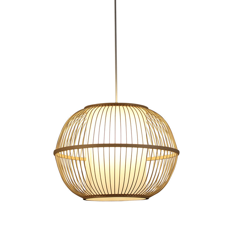 Spherical Bamboo Hanging Lamp Asian 1 Light 10