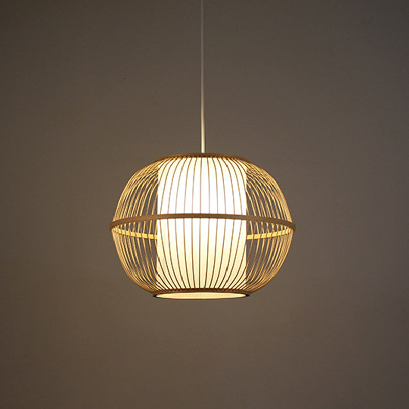 Spherical Bamboo Hanging Lamp Asian 1 Light 10