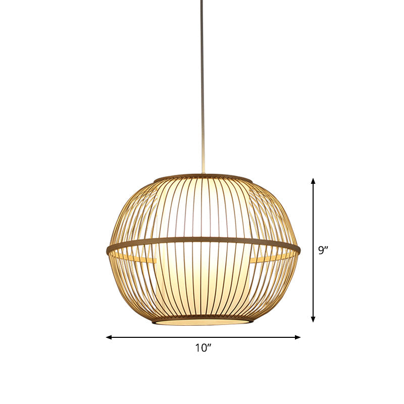 Spherical Bamboo Hanging Lamp Asian 1 Light 10