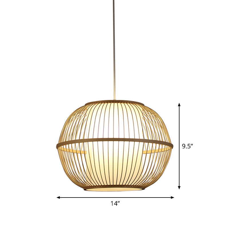 Spherical Bamboo Hanging Lamp Asian 1 Light 10