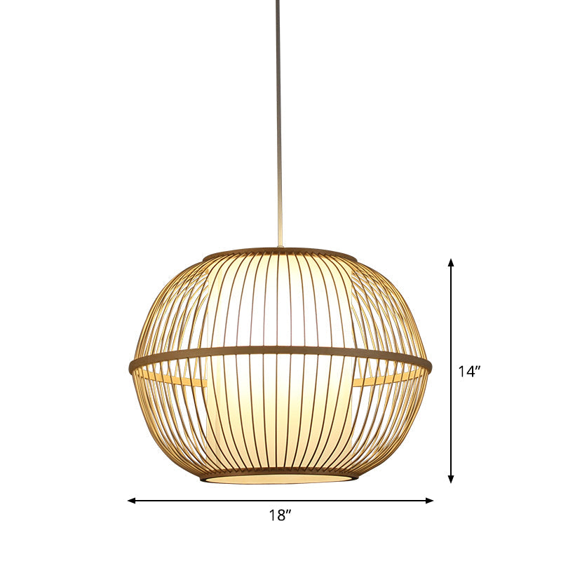 Spherical Bamboo Hanging Lamp Asian 1 Light 10